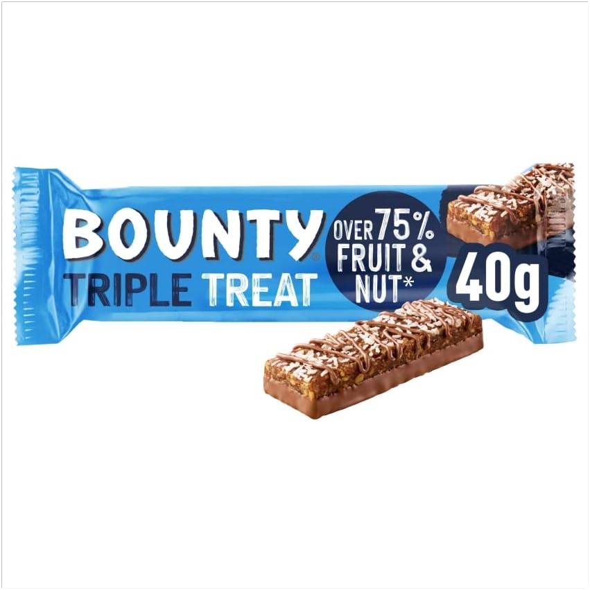 Bounty Triple Treat Fruit & Nut Chocolate Bars, Milk Chocolate Snacks with Dates, Raisins & Peanuts, 18-Pack 3