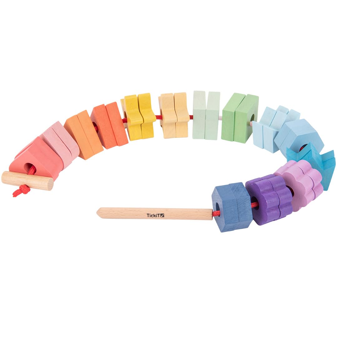 TickiT Rainbow Wooden Lacing Shapes - Educational Threading Toy for Toddlers 3+ 3