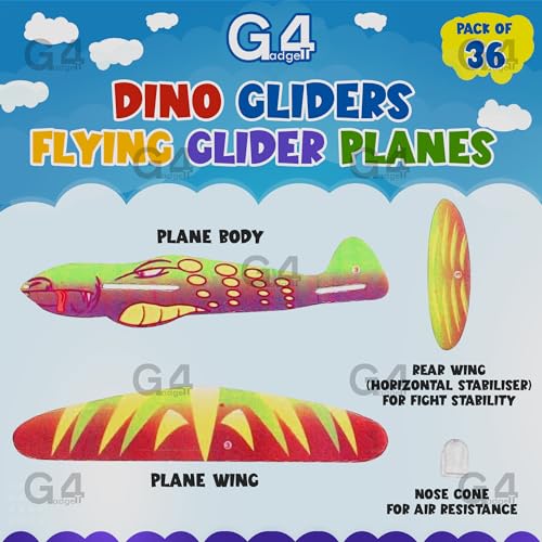 G4GADGET Dinosaur Flying Glider Planes Pack of 36 - Kids Party Favors and Toys 6