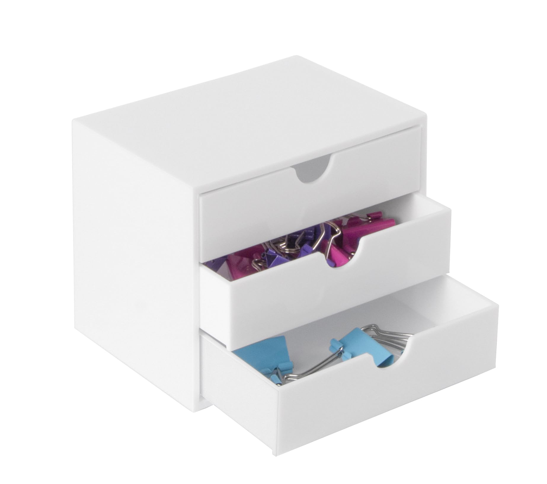 Osco White Hi-Gloss ABS Plastic Cube Desk Organiser - 3 Drawers | Stackable | Fits IKEA KALLAX 3