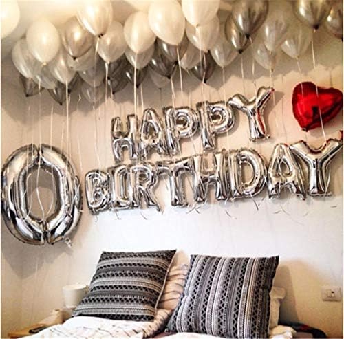 TONIFUL Silver Happy Birthday Balloons Banner, 16 Inch Foil Letter Balloons Party Decoration (15 Pcs)