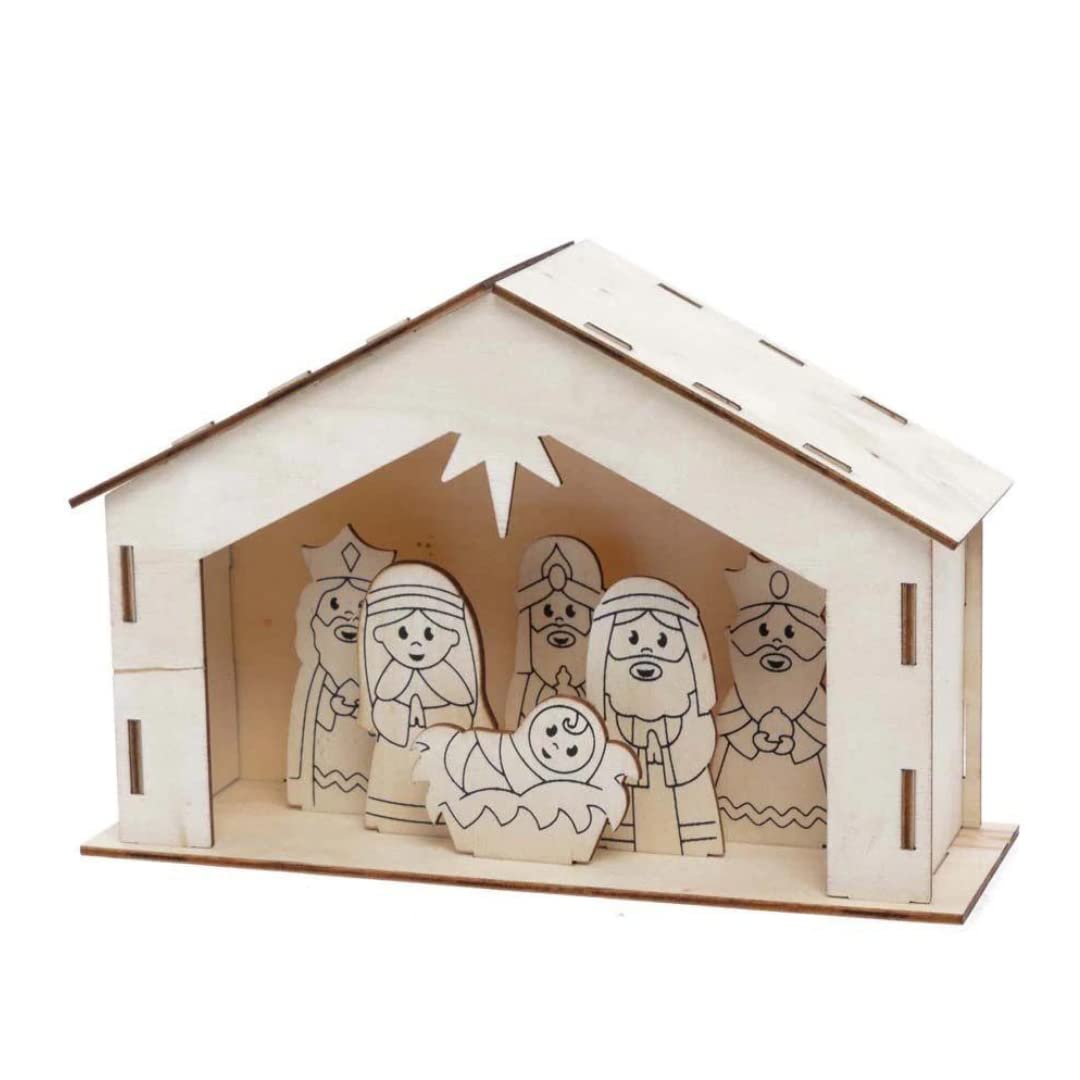 Baker Ross FC248 Wooden Nativity Stable Kit - Pack of 2, DIY Craft for Kids