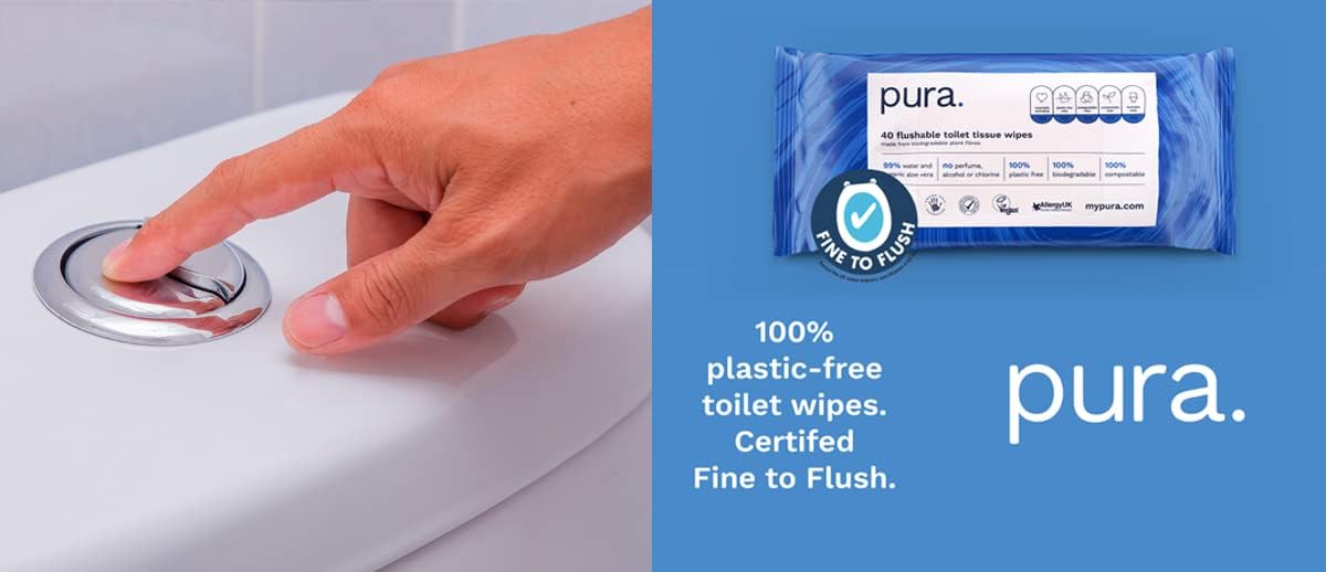 Pura – Feuchte Toilettentücher zum Abspülen, 100 % plastikfreie, biologisch abbaubare Feuchttücher (40 Stück) 3