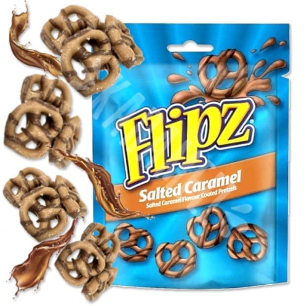 Flipz Salted Caramel Flavour Coated Pretzel Snacks, Sweet and Salty Bites, 90g