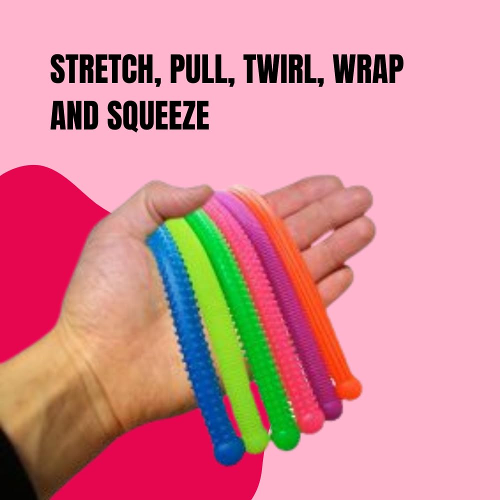 Playlearn Sensory Fidget Textured Elastic Stretchy Snakes - 6 Pack for Kids 3+ 3