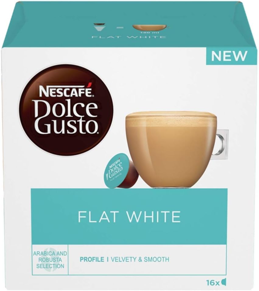 NESCAFÉ Dolce Gusto Flat White Coffee Pods - 48 Capsules (3 Boxes of 16) - Creamy Milk & Espresso Blend