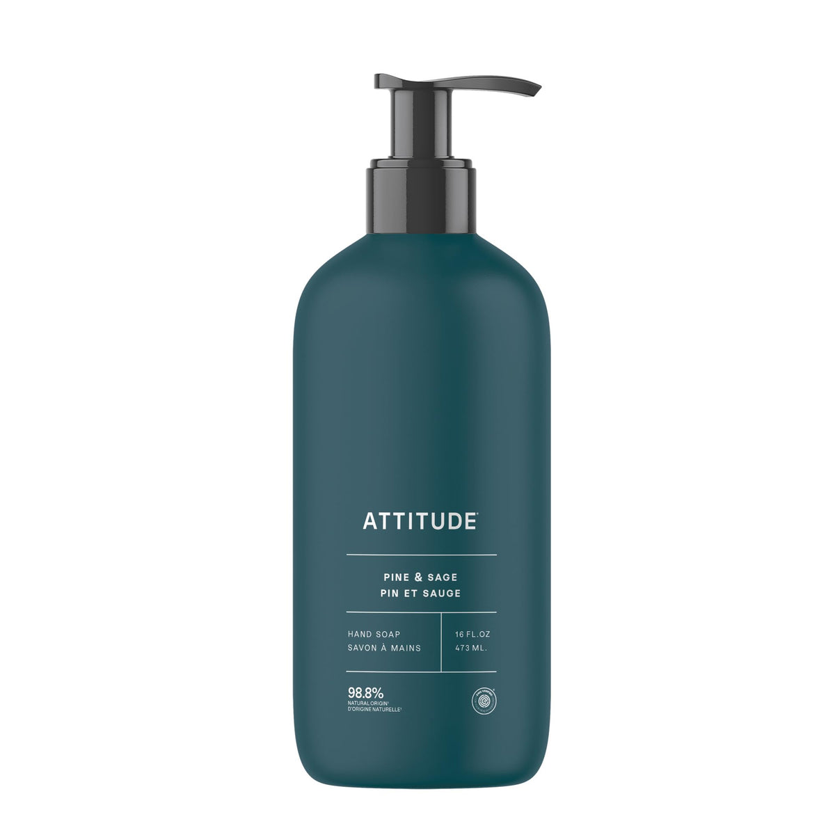 ATTITUDE Liquid Hand Soap - EWG Verified, Plant and Mineral-Based, Pine & Sage Scent, 473 ml