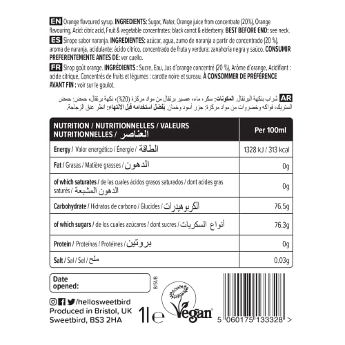 Sweetbird Orange Syrup (1 Litre) - Vegan Friendly Beverage Syrup 11