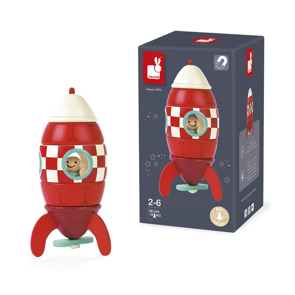 Janod Magnet Rocket Kit - Wooden Building Set for Toddlers 2-6 Years 8