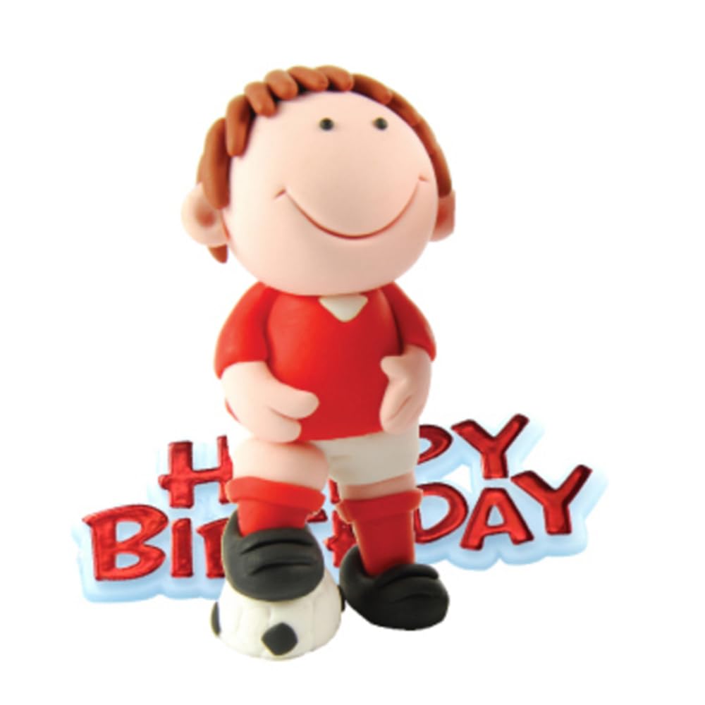 Anniversary House Football Cake Topper Keepsake Set - 2 Piece Red Resin Decoration | Unisex | 7.5cm (3")