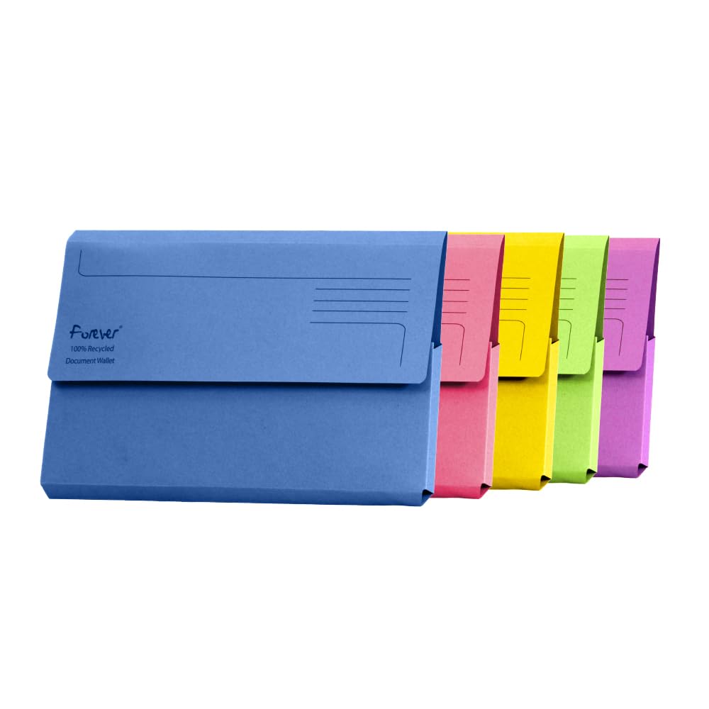 Exacompta Forever Document Wallets - 290 gsm Recycled Board | A4/Foolscap | Assorted Colours | Pack of 25