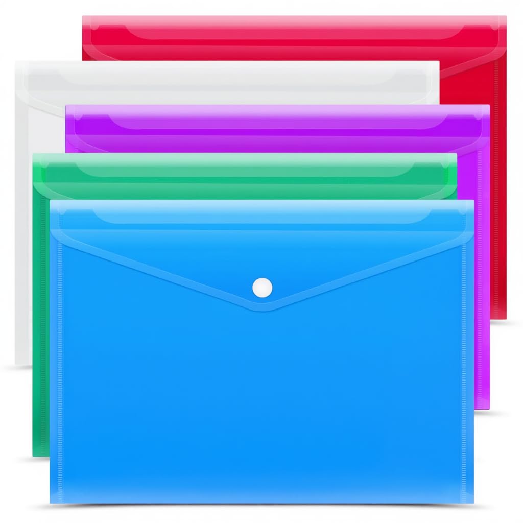 G4GADGET A4 Popper Wallets - Pack of 5 Assorted Colors Plastic File Folders