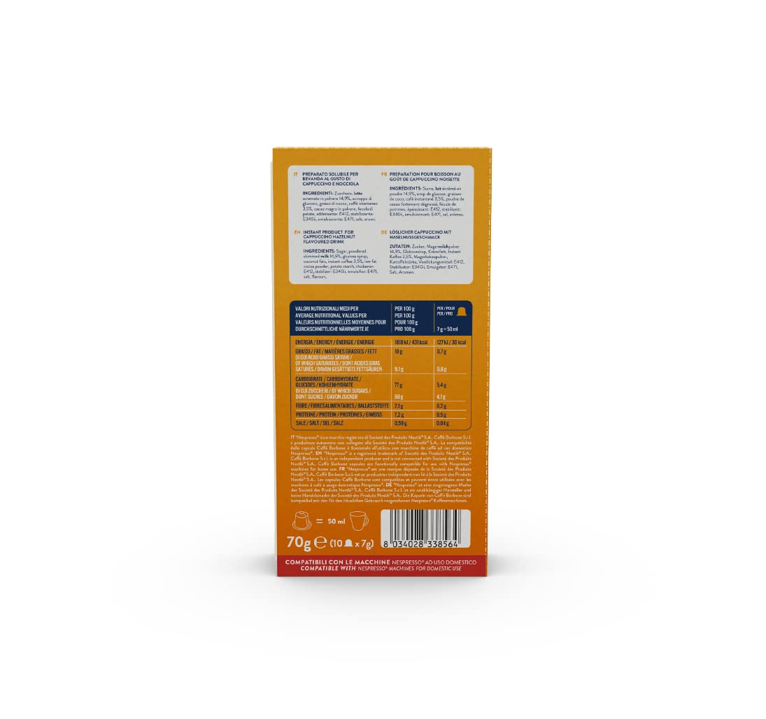 Caffè Borbone Nocciolino – Cappuccino mit Haselnussgeschmack – 60 Kapseln (6 Packungen mit je 10 Stück) – Kompatibel mit Nespresso®-Haushaltsmaschinen 5
