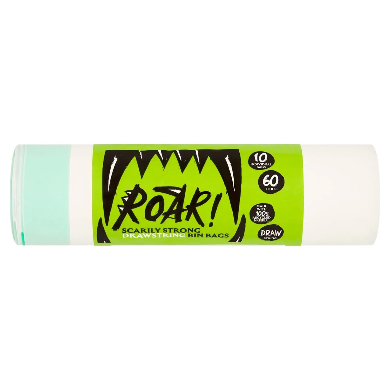 Roar! 60L Ultra Strong Double Drawstring Bin Bags - 10 Count, White 1