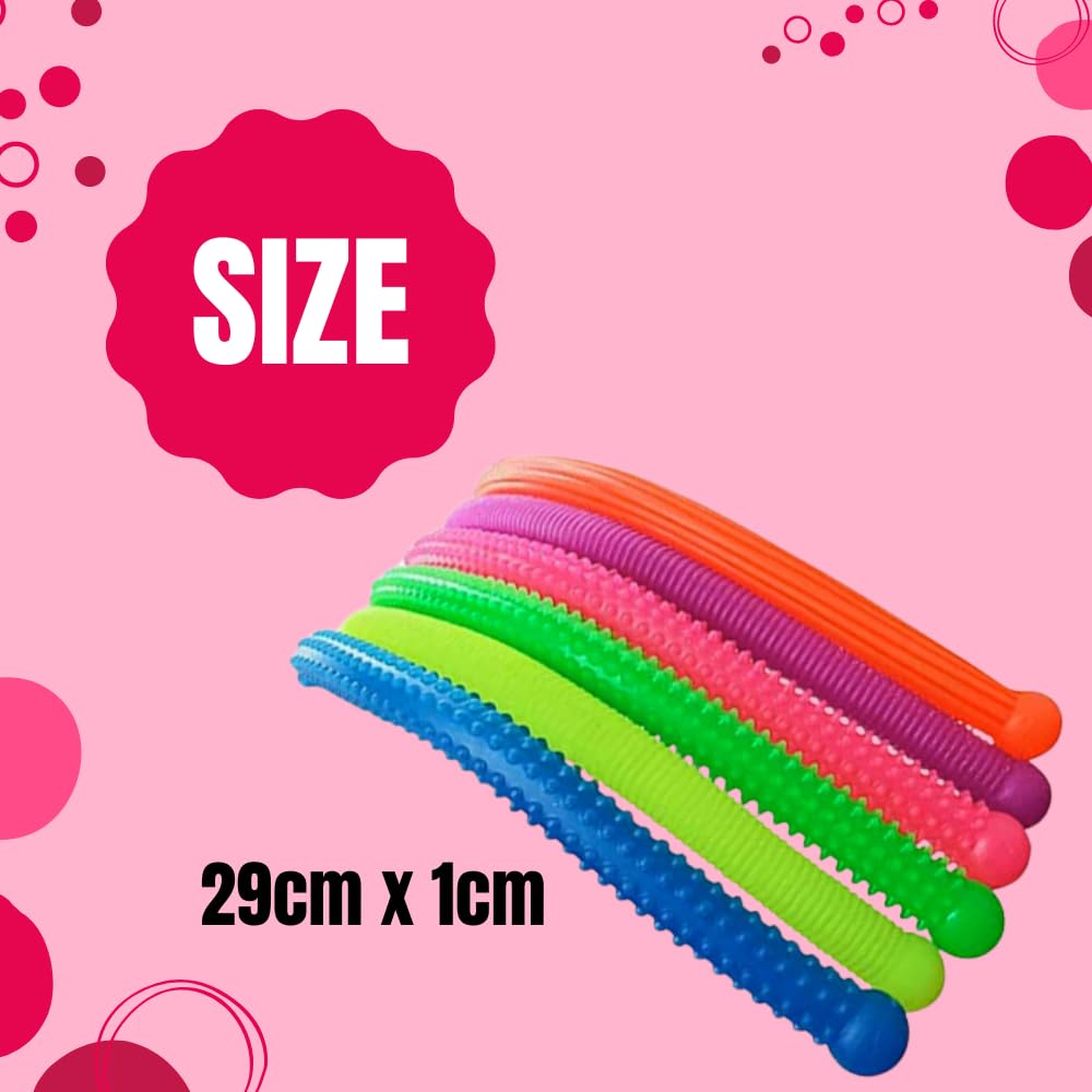 Playlearn Sensory Fidget Textured Elastic Stretchy Snakes - 6 Pack for Kids 3+ 4