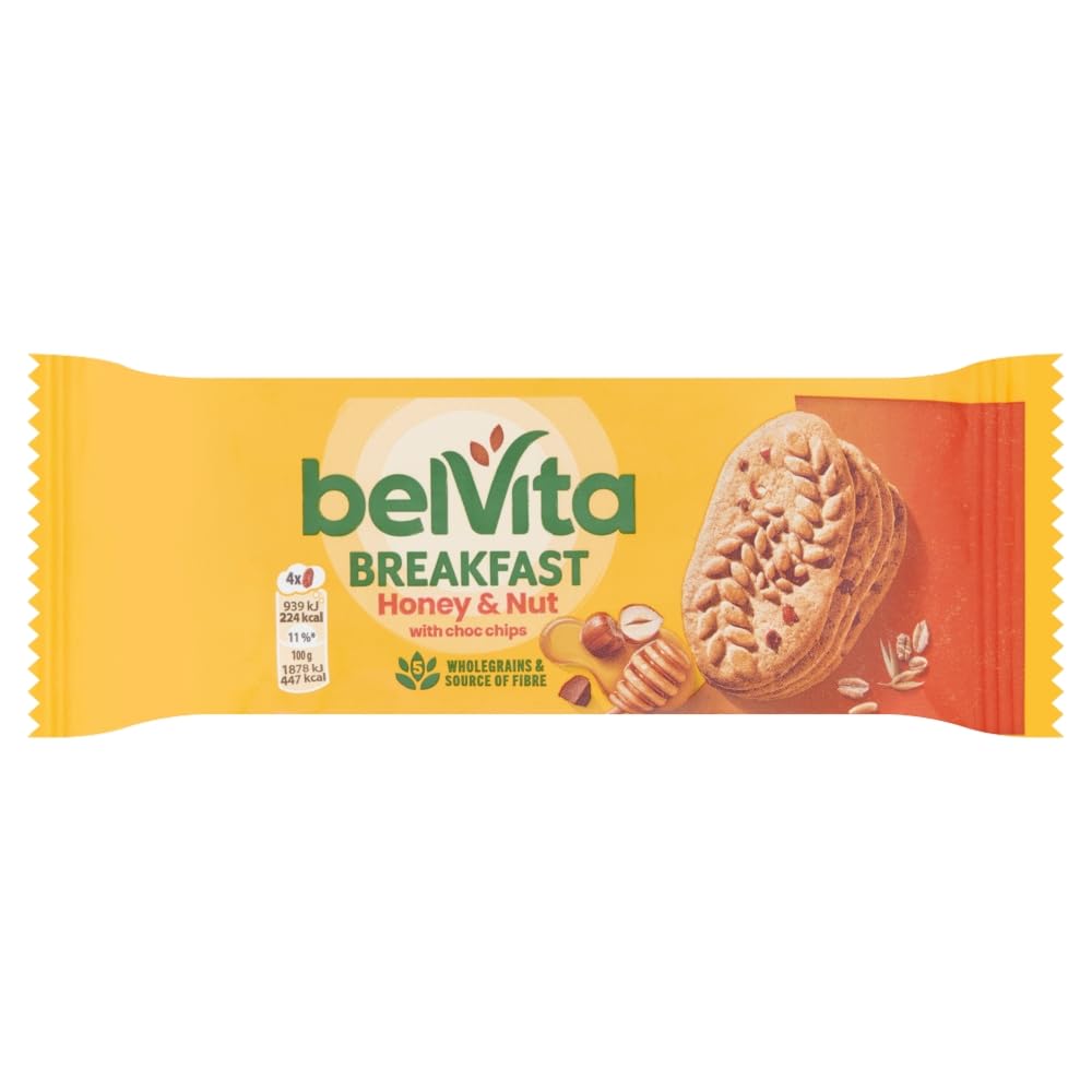 Belvita Breakfast Biscuits Honey and Nuts, 50g - Crunchy Wholegrain Biscuits with Honey, Nuts & Chocolate Chips