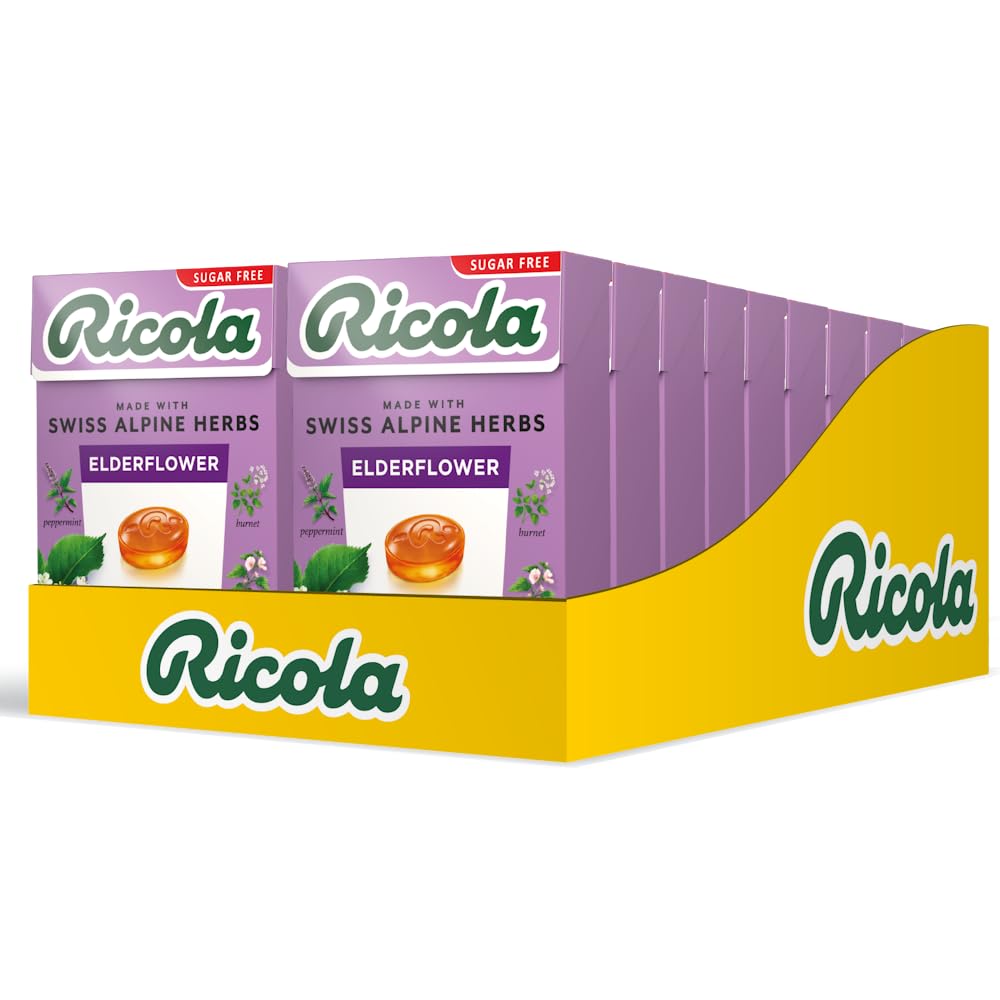 Ricola Elderflower Sugar Free Swiss Herbal Sweets - 10 Count Box | Made with 13 Alpine Herbs
