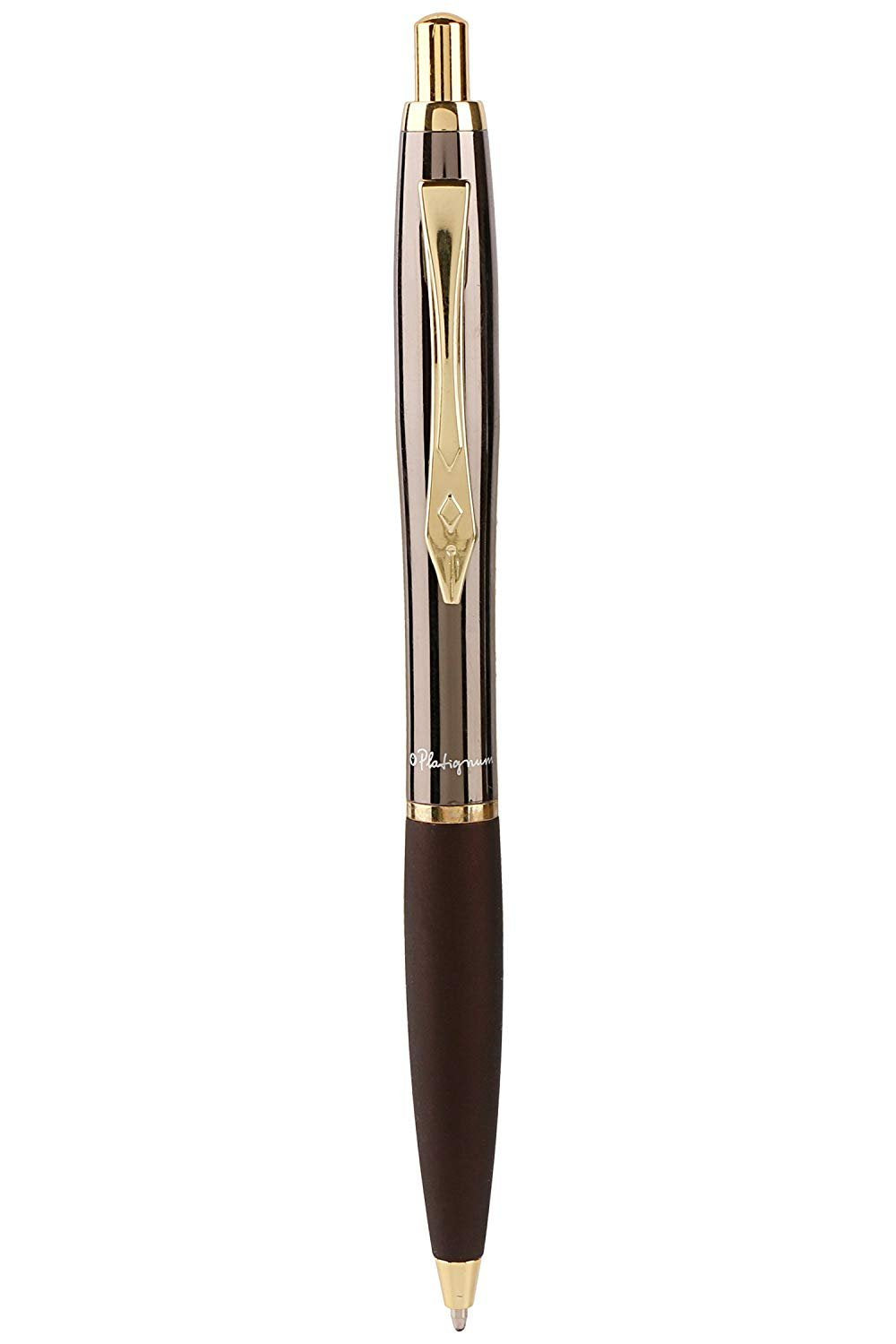 Platignum No. 9 Retractable Ballpoint Pen - Gun Metal Gold, Blue Ink | 1.0mm Tip | Includes Extra Refill
