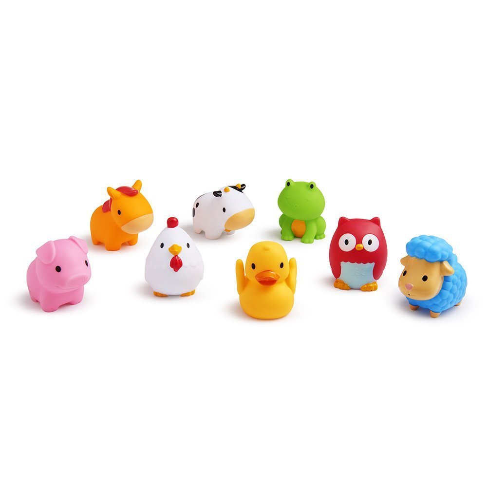 Munchkin Floating Farm Animal Rubber Bath Squirt Toys for Baby, 8 Pack