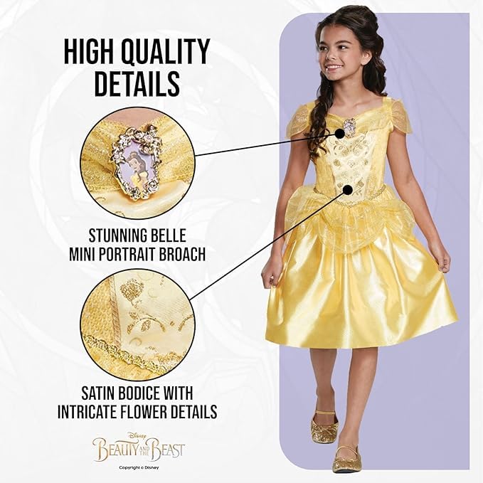 Disney Princess Belle Classic Costume Dress - Satin Bodice & Tulle Overlay, Size S (5-6) 3