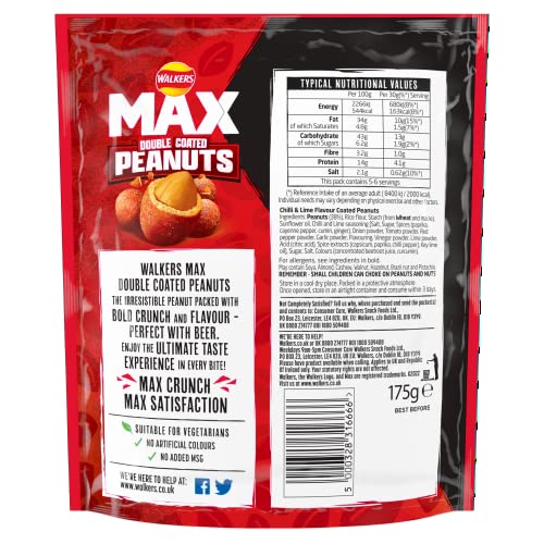 Walkers Max Strong Chilli & Lime Coated Peanuts 175g 7