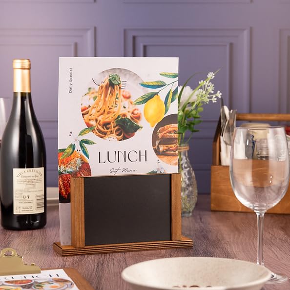 Chalkboards UK Wood Menu Holder & Chalkboard | Dark Oak Stained | Holds A6 POS Display