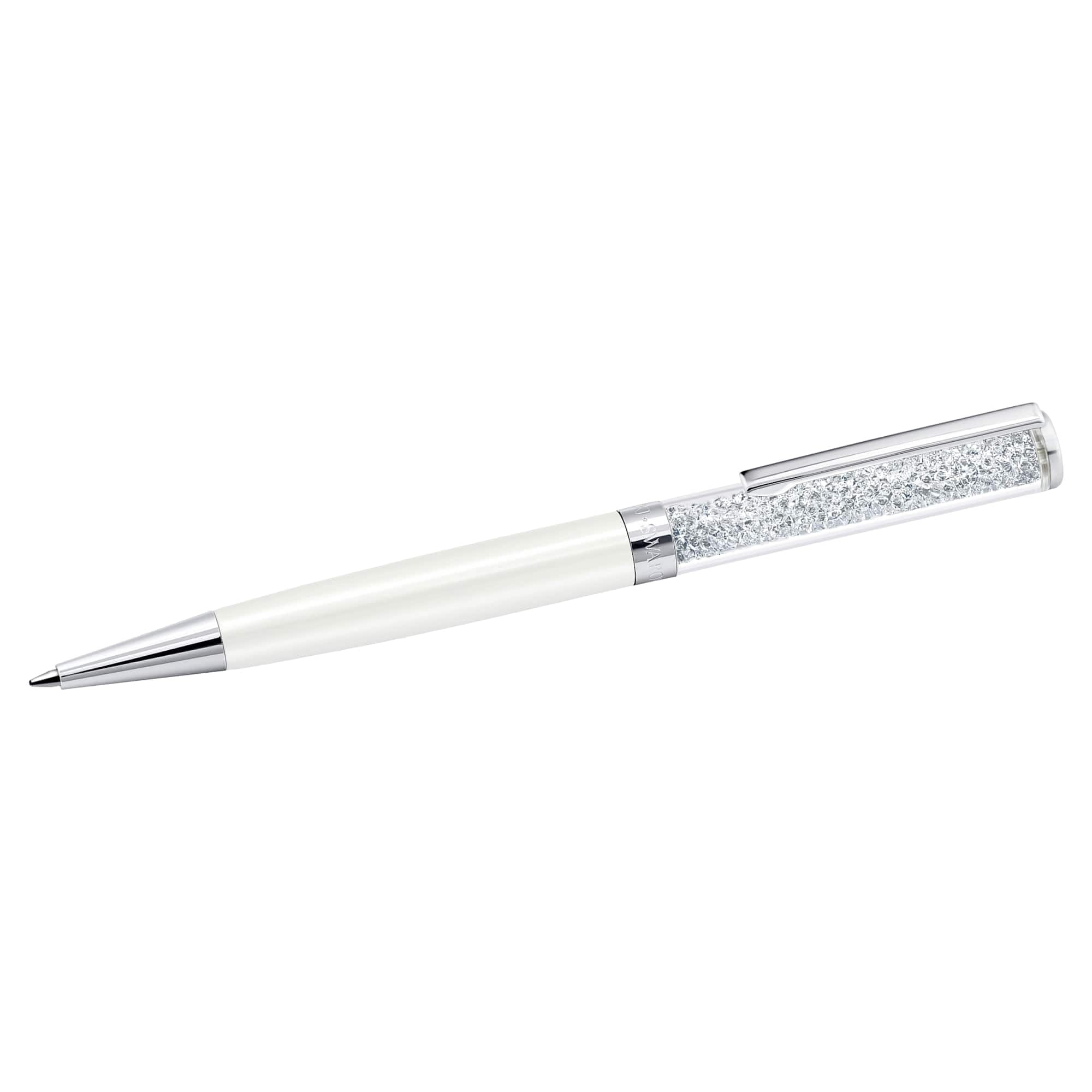 Swarovski Crystalline Ballpoint Pen - White Lacquered Casing | Black Ink | 0.3mm Line | Includes Pouch 1