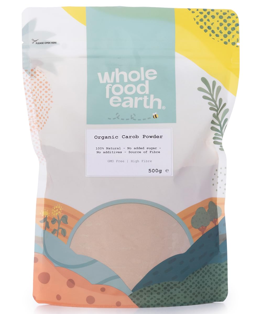 Wholefood Earth Organic Carob Powder 500g | Vegan, GMO Free, High Fibre, Caffeine-Free Cocoa Alternative