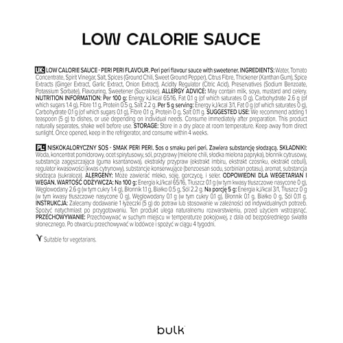 Bulk Peri Peri Low Calorie Sauce, 425g - Low Sugar, Fat-Free, 1 kcal per Serving