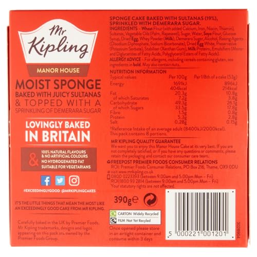 Mr Kipling Manor House Cake - Golden Sponge with Sultanas & Demerara Sugar, 390g 10