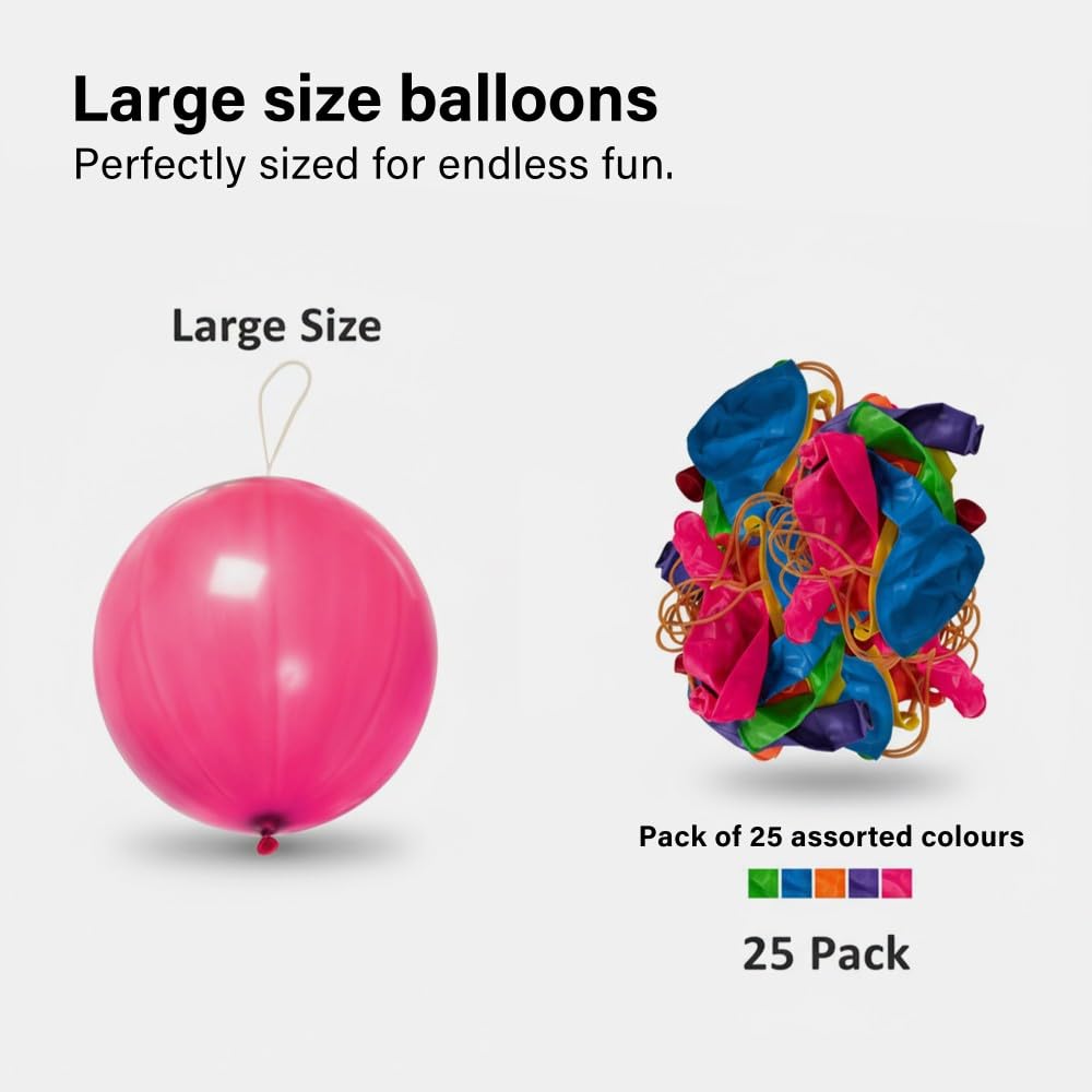 Vivo Technologies 25 Pack Large Punch Balloons – Thick & Strong Elastic Latex for Kids 2