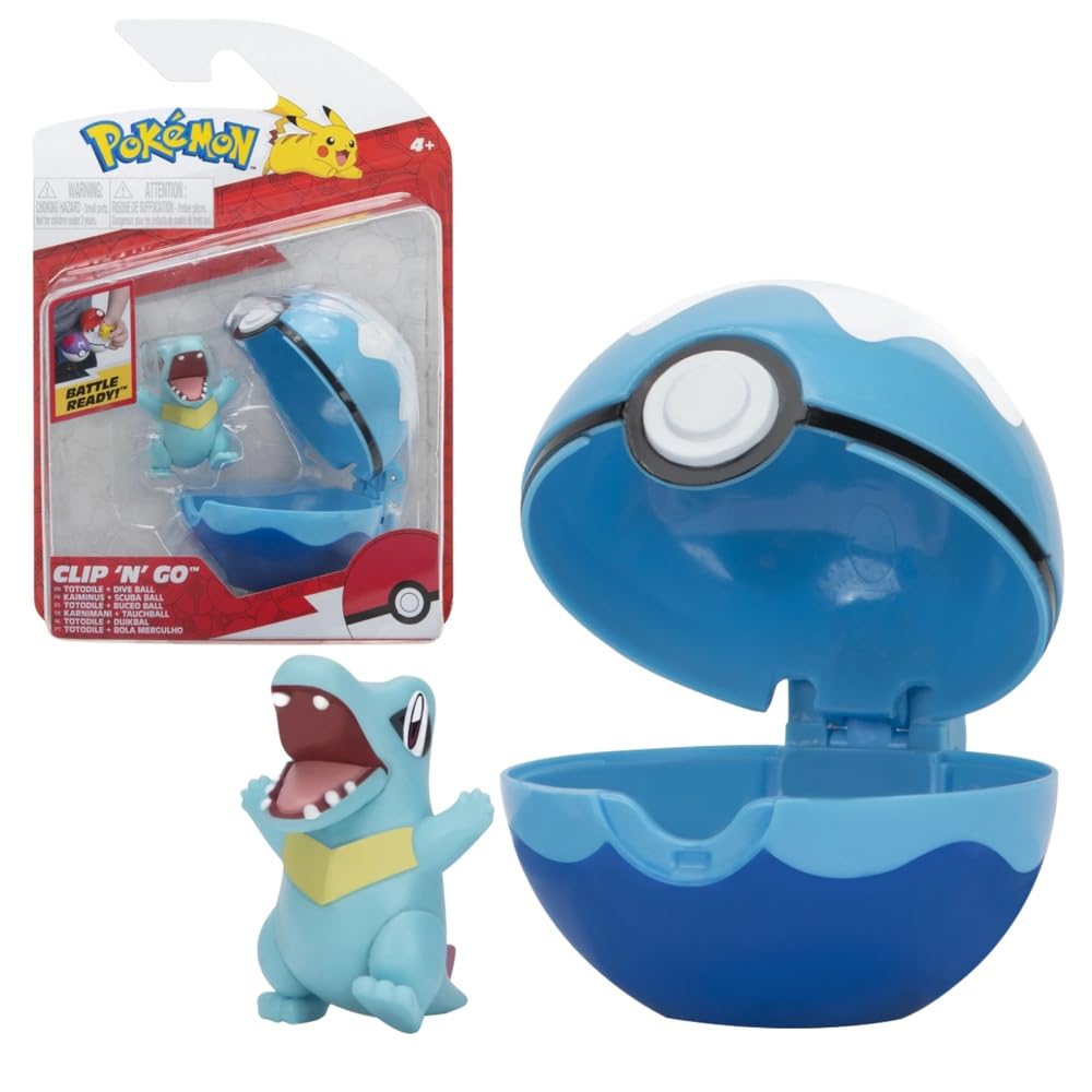Pokémon Clip N Go Pokeball & 5 cm Totodile Figure - Portable Battle Play for Kids