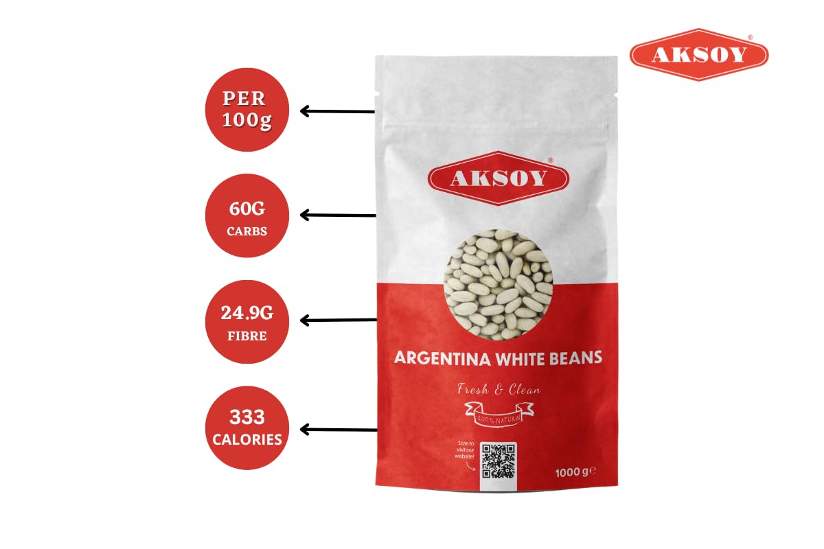 Aksoy Argentina White Beans 1KG - Premium White Beans for Stews, Soups, Salads & Casseroles