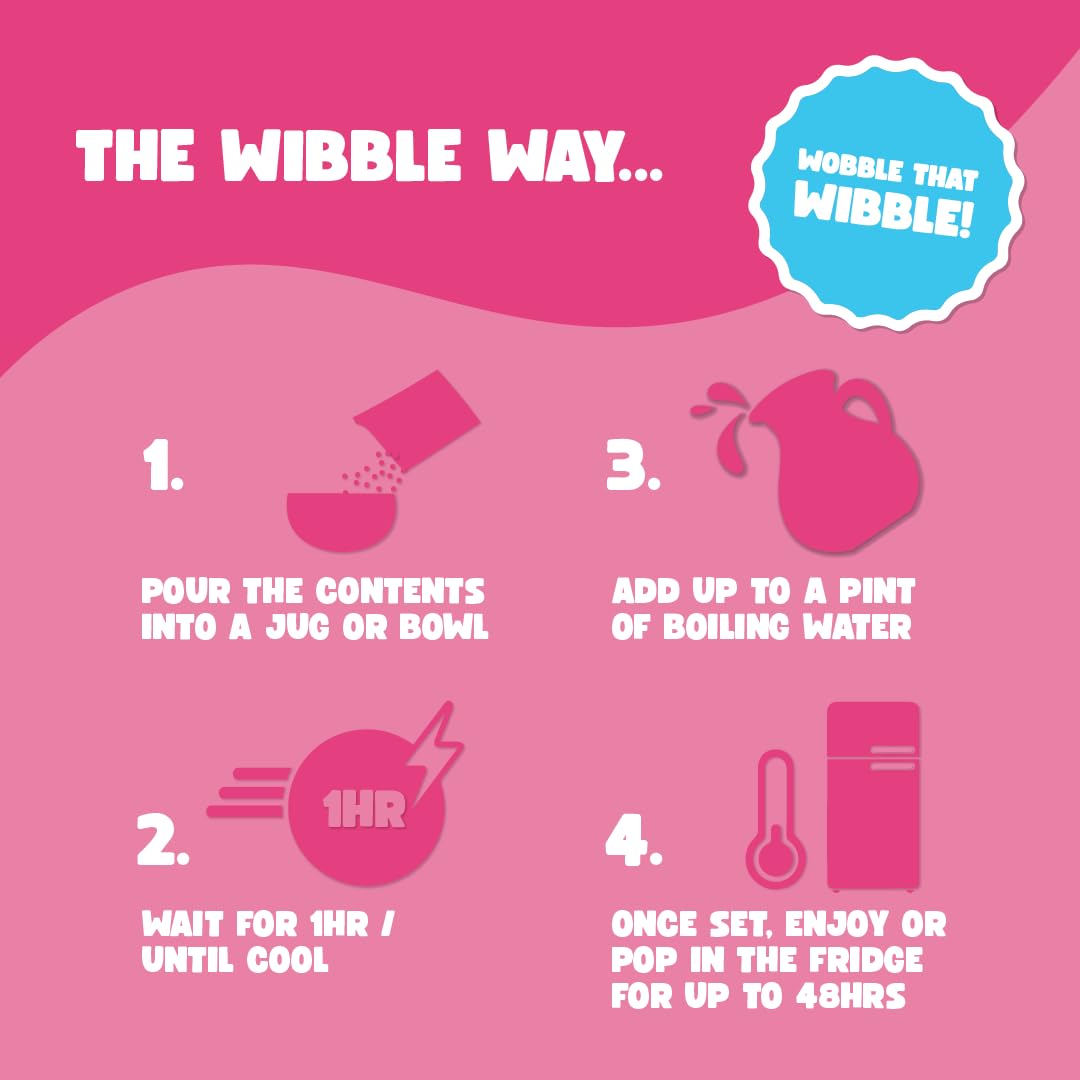 Wibble Raspberry Jelly Crystals - Plant-Based, Low Sugar, Quick-Set Vegan Jelly Powder, 12 Pack (24 Servings)