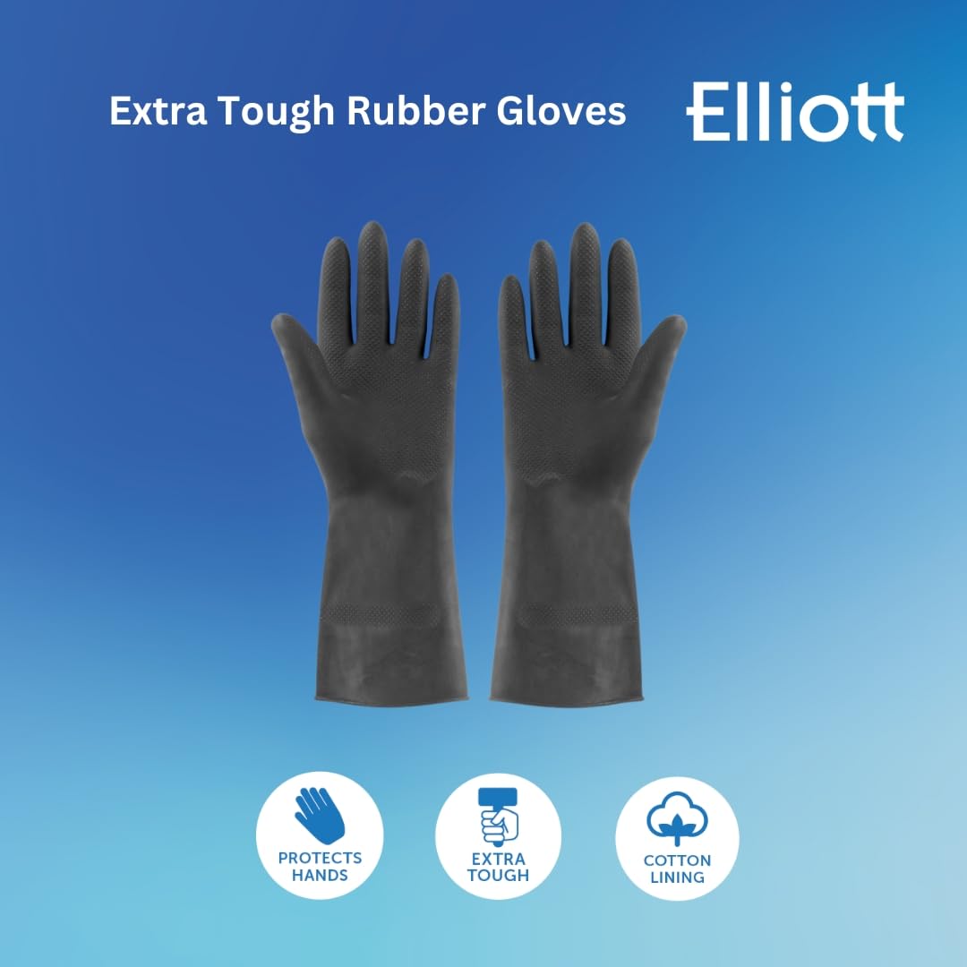 Elliott - 2-Piece Large Extra Tough Rubber Gloves, Black 5