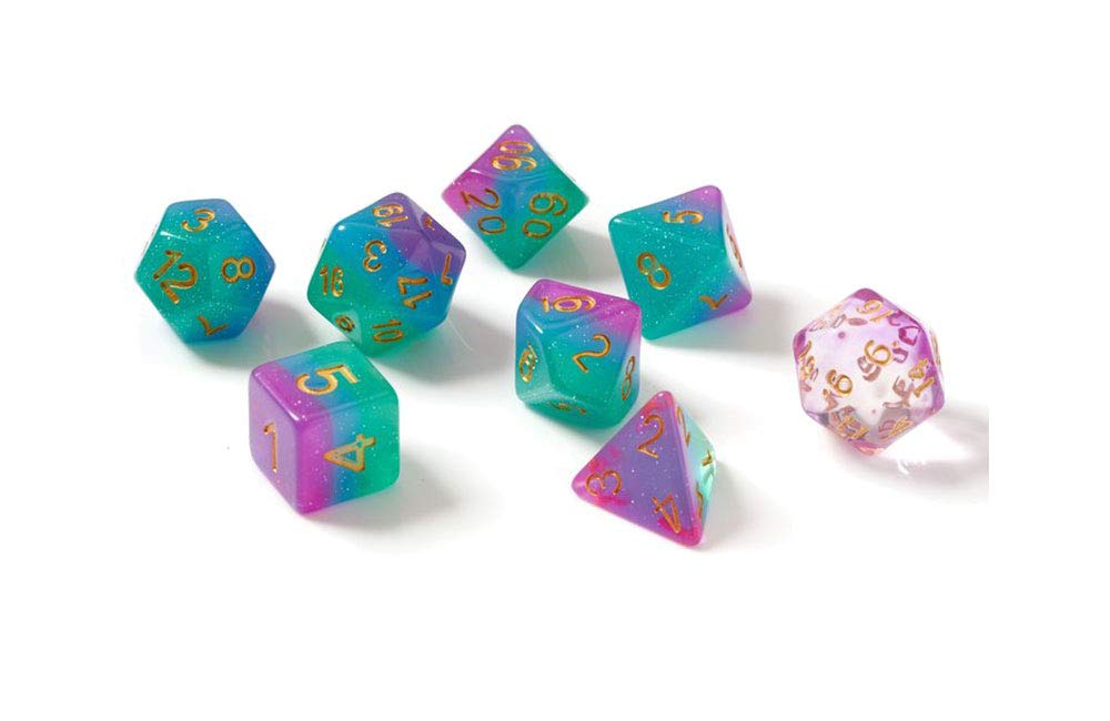 Sirius Dice Northern Lights Resin Polyhedral 7 Dice Set with Gold Numbers