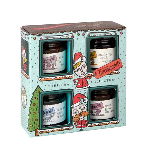 Tracklements The Christmas Collection - Sticky Fig Relish, Cranberry Port & Orange Sauce, Spiced Plum Chutney, Christmas Spice Chutney Gift Set 3