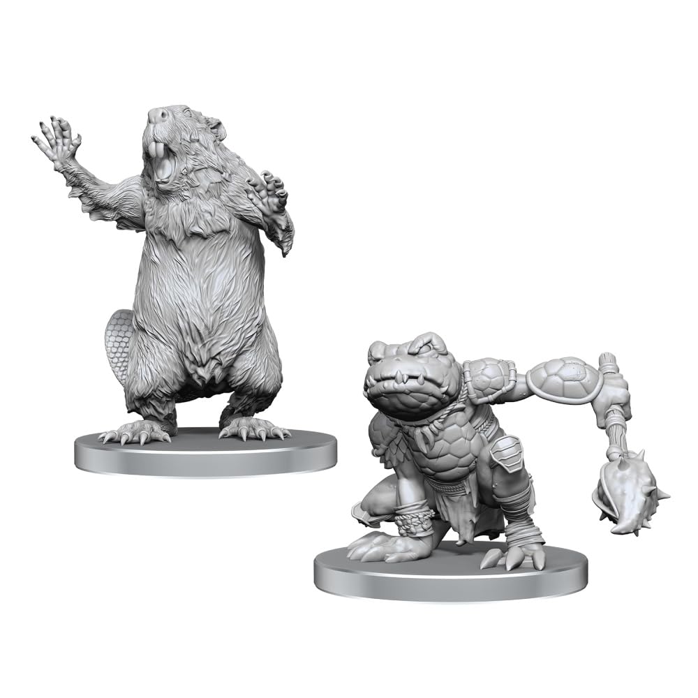 WizKids Pathfinder Battles Deep Cuts Boggard Scout and Castoroides Miniatures | Plastic | Grey