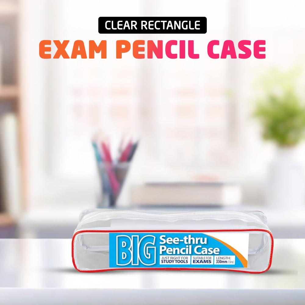 1ABOVE Clear Rectangle Pencil Case - Exam Ready | 330 x 130 mm | Waterproof Plastic