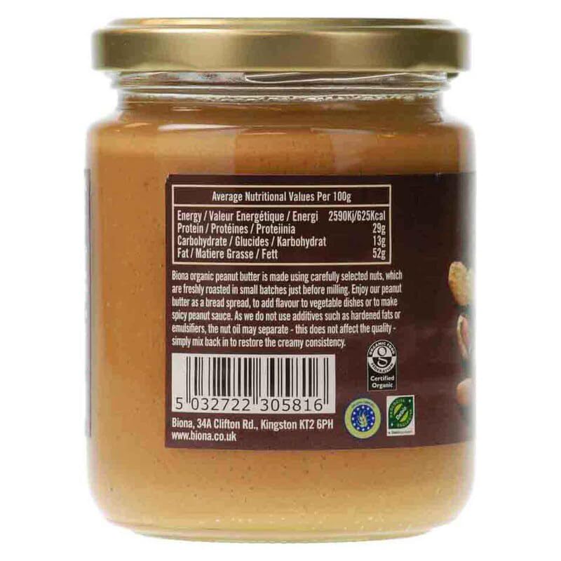 Biona Organic Crunchy Peanut Butter No Salt, 250g