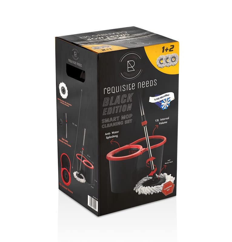 Requisite Needs Smart Spin Mop and Bucket Set – 360° Rotatable Microfiber Mop with Adjustable Stainless Steel Handle – Black 8