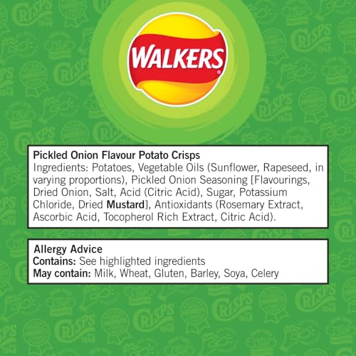 Walkers Crisps Eingelegte Zwiebeln, 6 x 25 g, Multipack 5