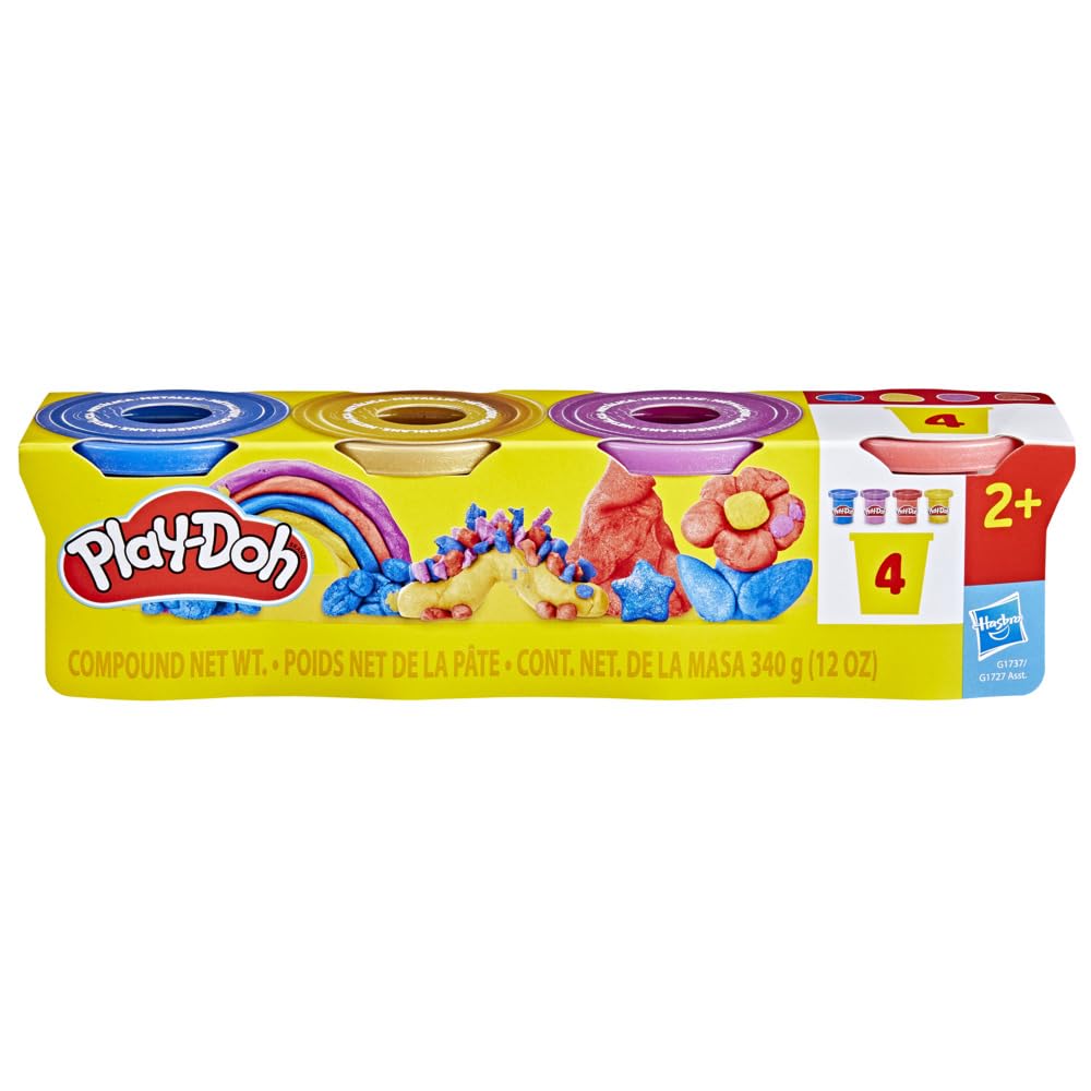 Play-Doh 4er-Pack Shimmer Metallic Compound – Glitzernde Modelliermasse für Kinder ab 2 Jahren 3