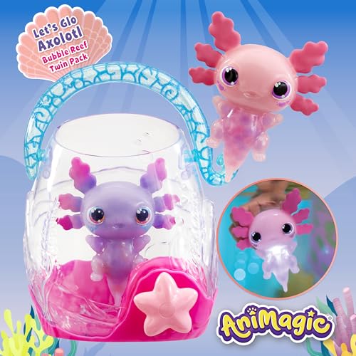 Animagic Let's Glo Axolotl Bubble Reef Twin Pack - Interactive Light-Up Electronic Pet Playset for Kids 9