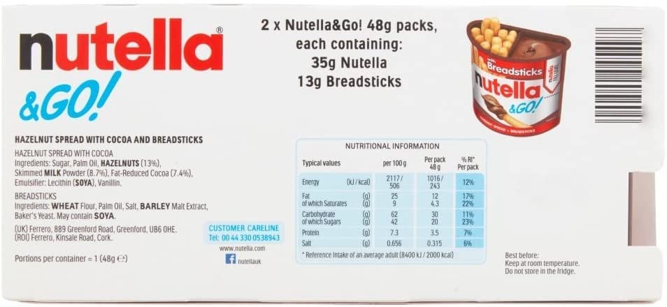 Nutella &Go! Chocolate Hazelnut Spread with Breadsticks Snack Pack | 8 x 48g Portions | 96g Total 5