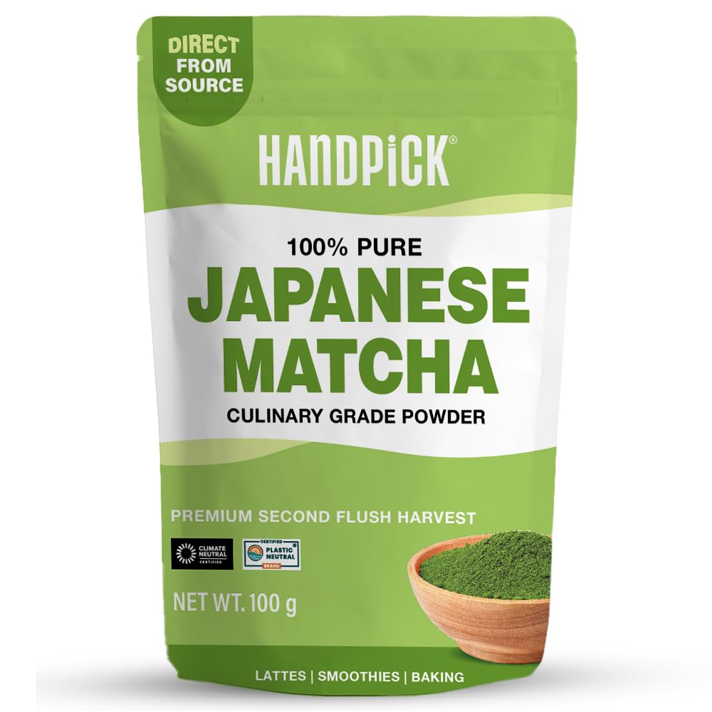 HANDPICK Japanese Matcha Green Tea Powder (100g) - Culinary Grade, Non-GMO, Resealable Packaging