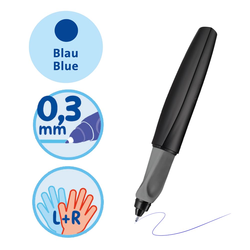 Pelikan Twist Rollerball Pen 946962 - Ambidextrous Ergonomic Design | Black Plastic | Includes 2 Blue Ink Cartridges 3
