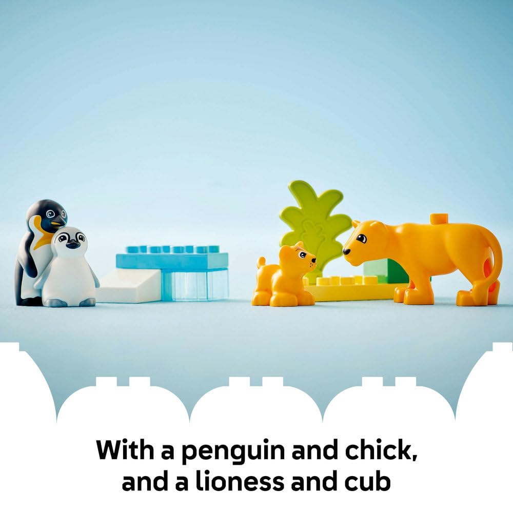 LEGO DUPLO Wild Animal Families: Penguins & Lions Educational Building Set for Toddlers 2+