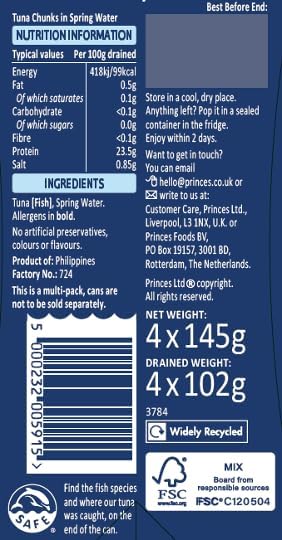 Princes Tuna Chunks in Spring Water, 4 x 145g 3