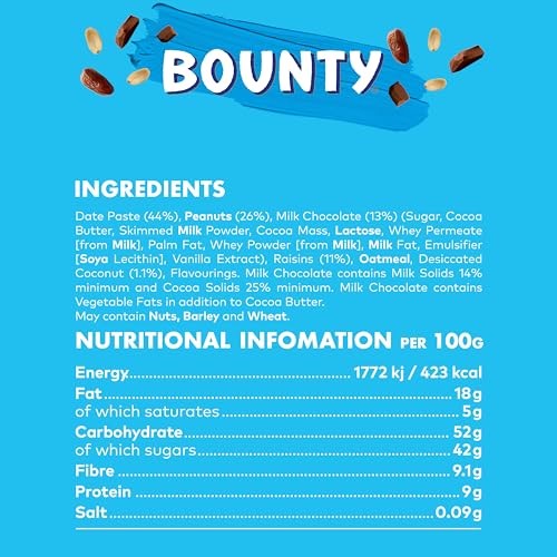 Bounty Triple Treat Fruit & Nut Chocolate Bars, Milk Chocolate Snacks with Dates, Raisins & Peanuts, 18-Pack 11
